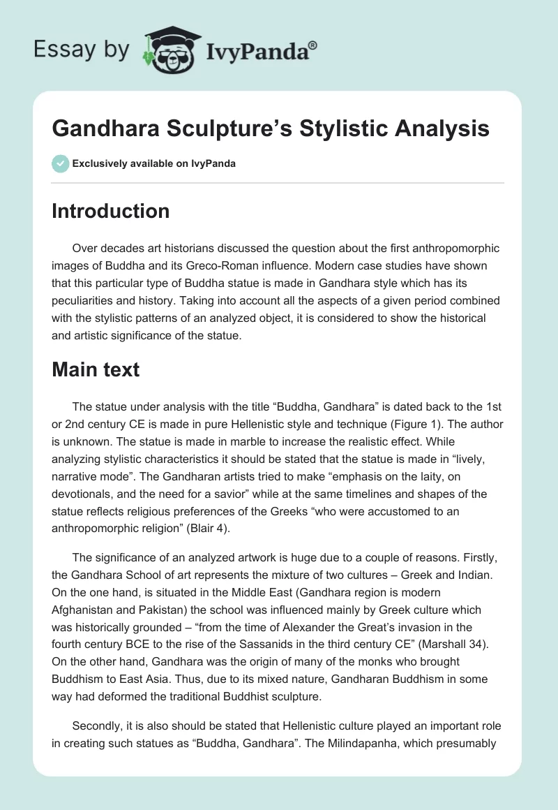 Gandhara Sculpture’s Stylistic Analysis. Page 1