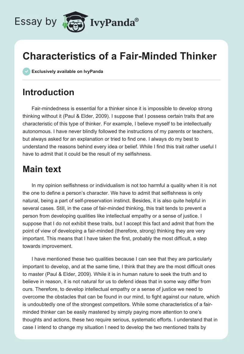 Characteristics of a Fair-Minded Thinker. Page 1