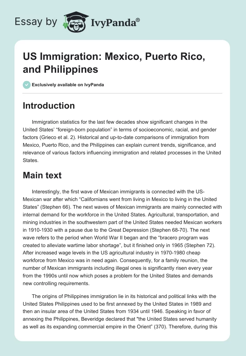 US Immigration: Mexico, Puerto Rico, and Philippines. Page 1
