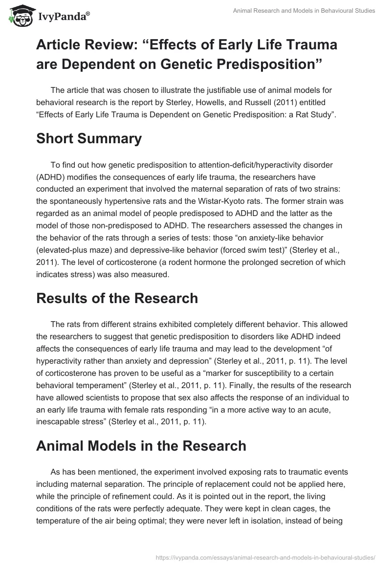 Animal Research and Models in Behavioural Studies. Page 3