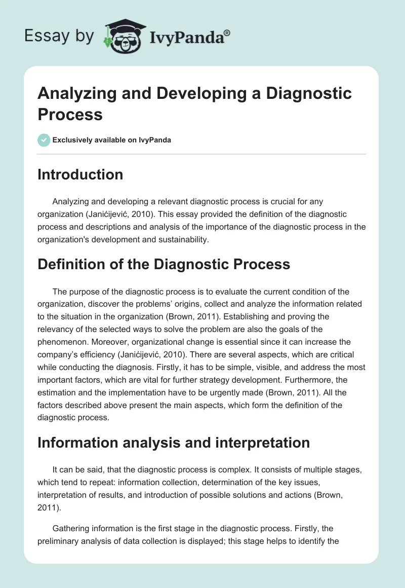 Analyzing and Developing a Diagnostic Process. Page 1