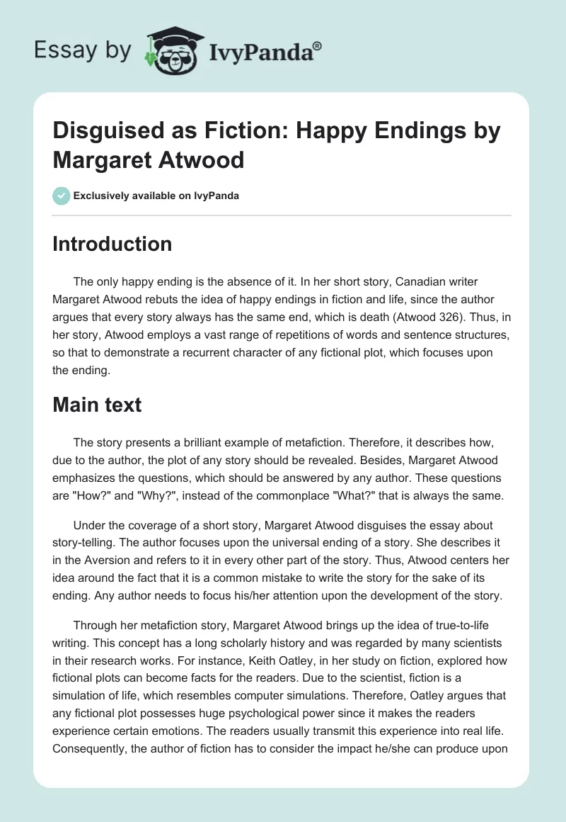 Disguised as Fiction: "Happy Endings" by Margaret Atwood. Page 1