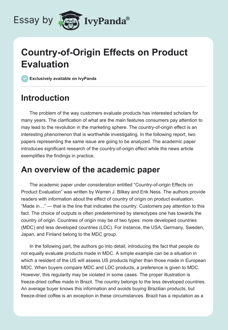 Country-of-Origin Effects on Product Evaluation. Page 1