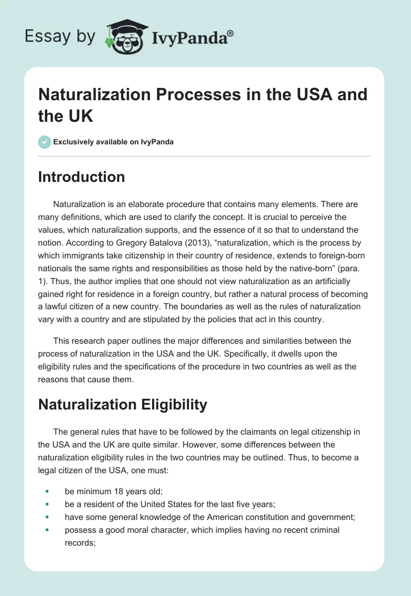 Naturalization Processes in the USA and the UK. Page 1