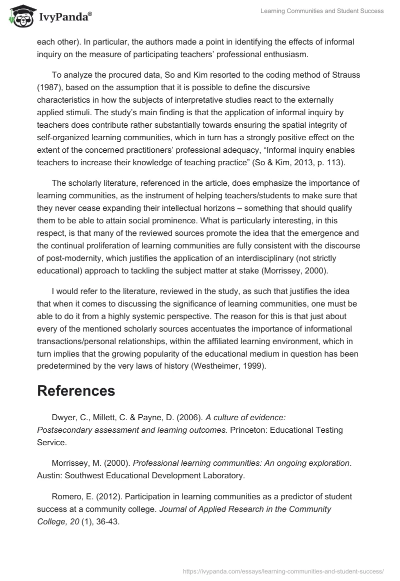 Learning Communities and Student Success. Page 3