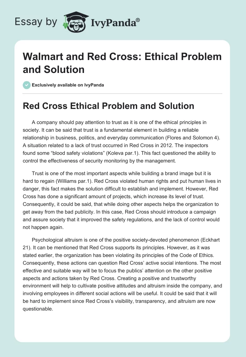 Walmart and Red Cross: Ethical Problem and Solution. Page 1