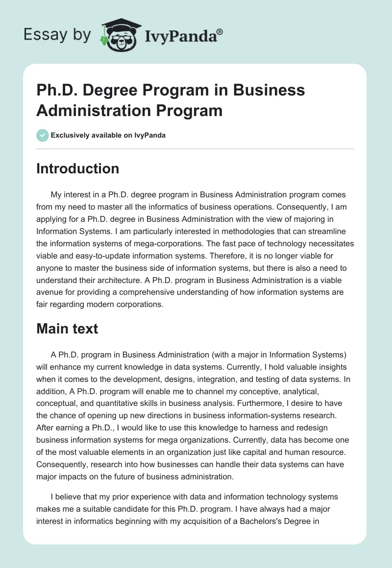Ph.D. Degree Program in Business Administration Program. Page 1