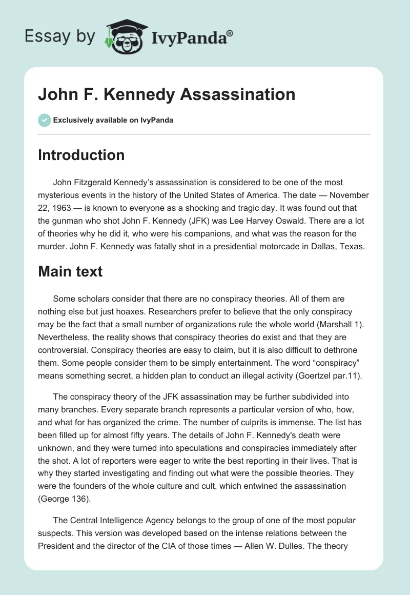 John F. Kennedy Assassination. Page 1