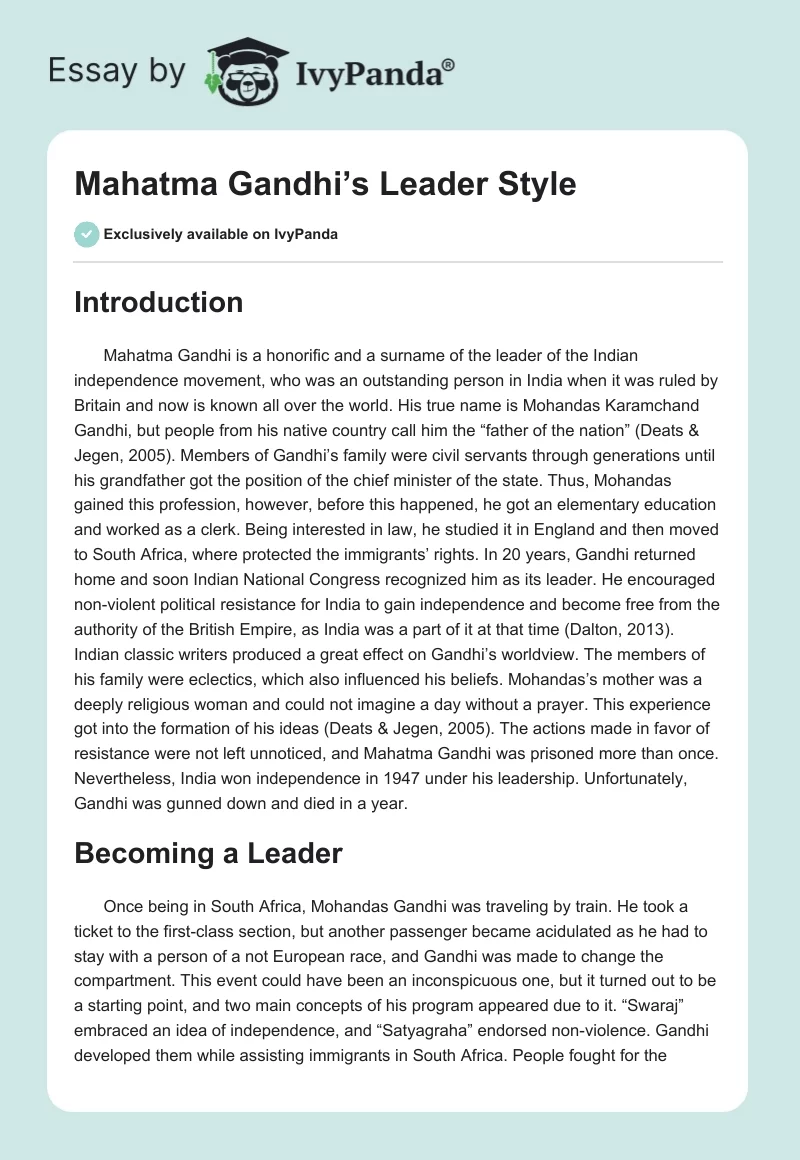 Mahatma Gandhi’s Leader Style. Page 1