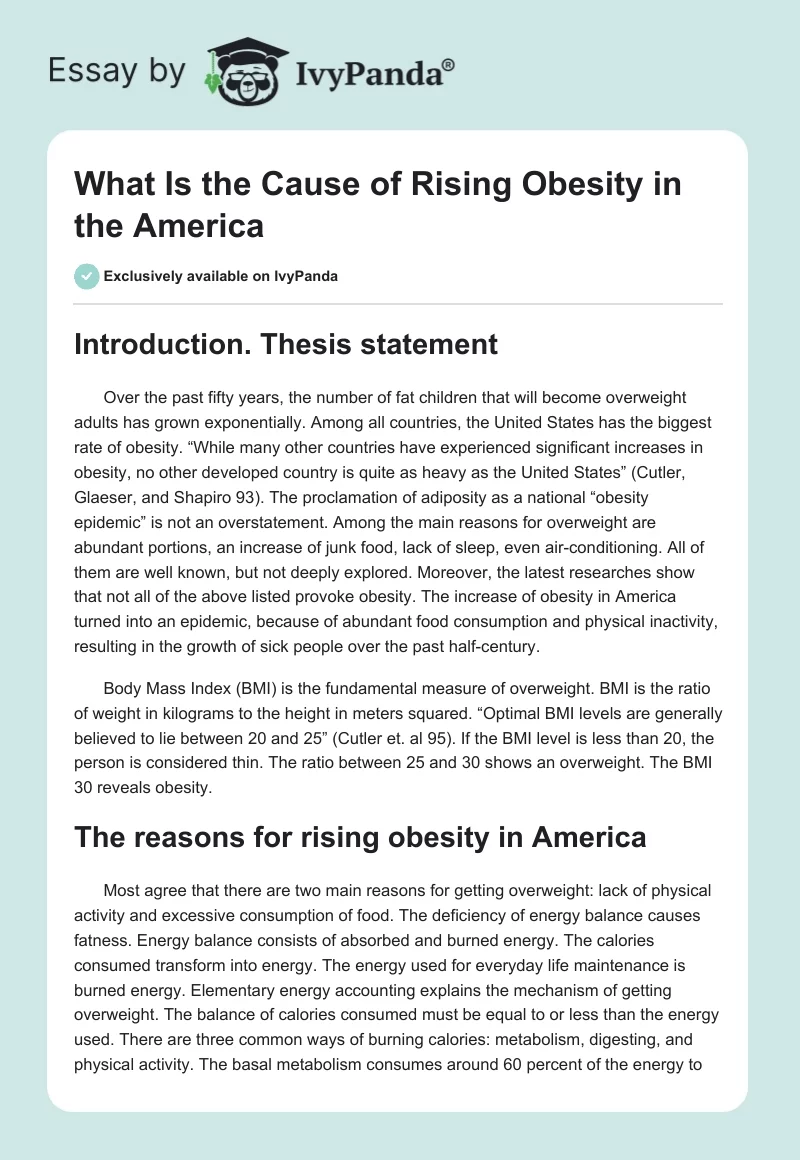 What Is the Cause of Rising Obesity in the America. Page 1