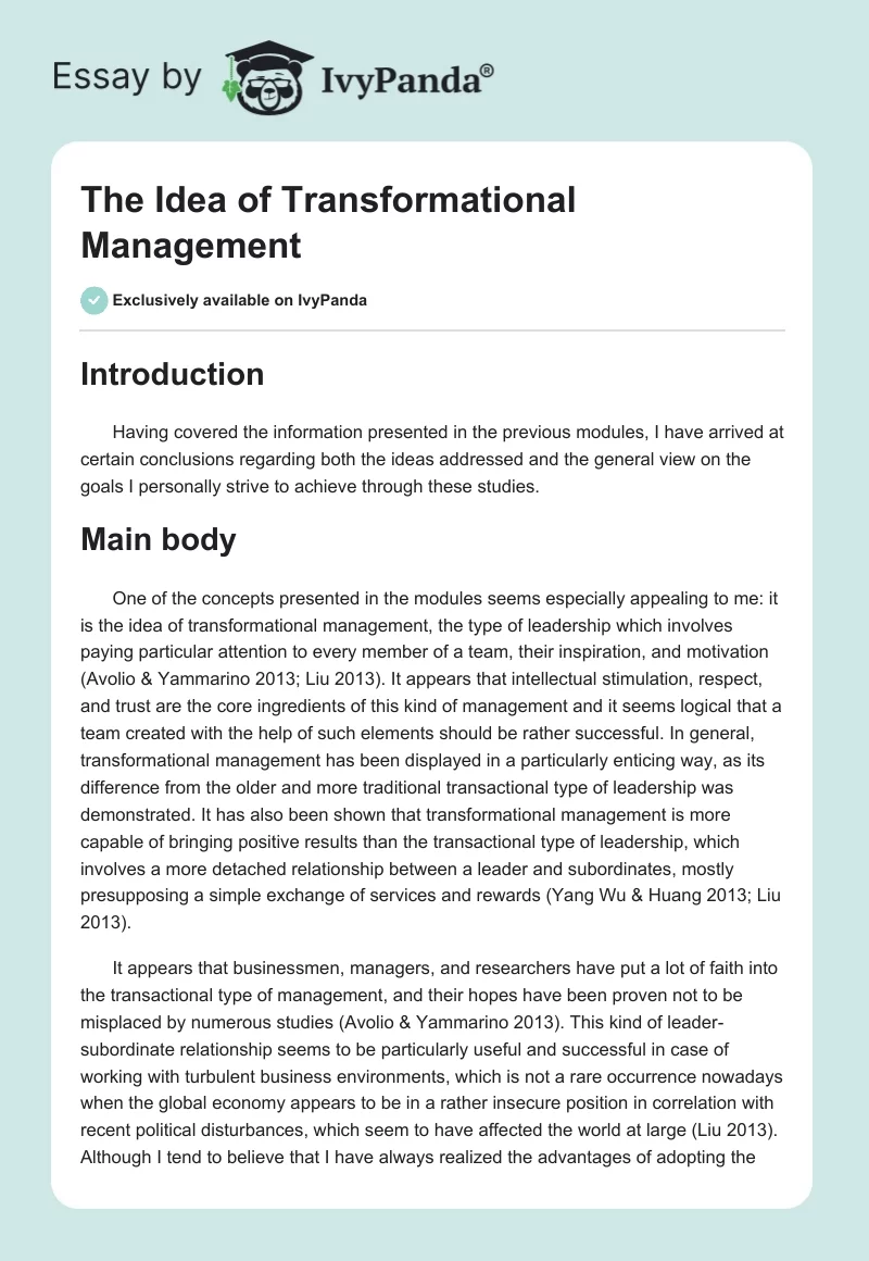 The Idea of Transformational Management. Page 1