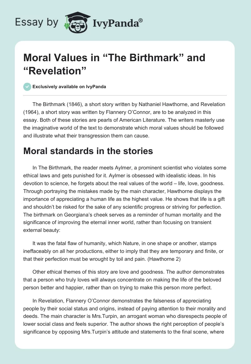 Moral Values in “The Birthmark” and “Revelation”. Page 1