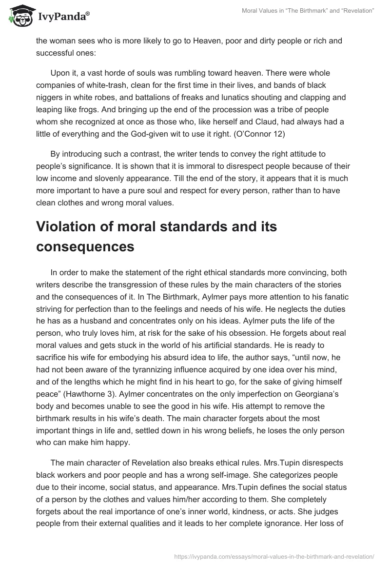 Moral Values in “The Birthmark” and “Revelation”. Page 2