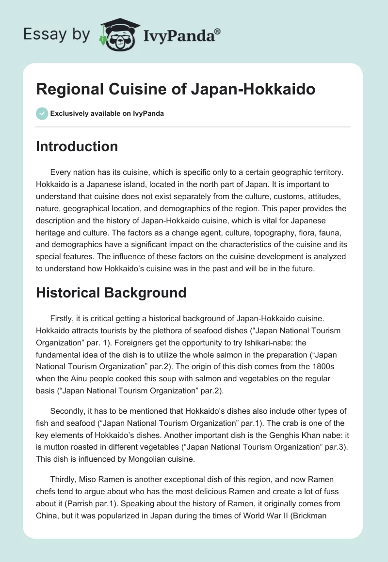 Regional Cuisine of Japan-Hokkaido. Page 1