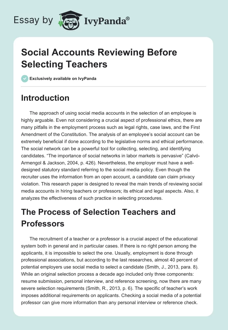 Social Accounts Reviewing Before Selecting Teachers. Page 1