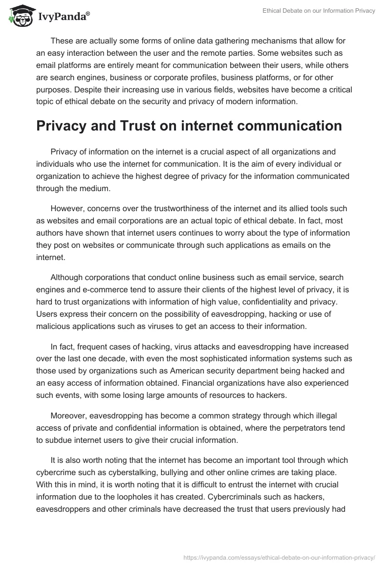 Ethical Debate on our Information Privacy. Page 5