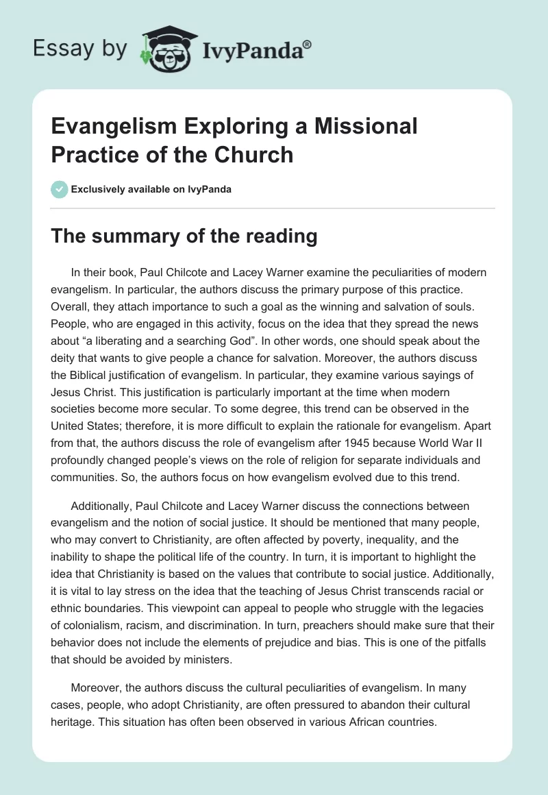 Evangelism Exploring a Missional Practice of the Church. Page 1