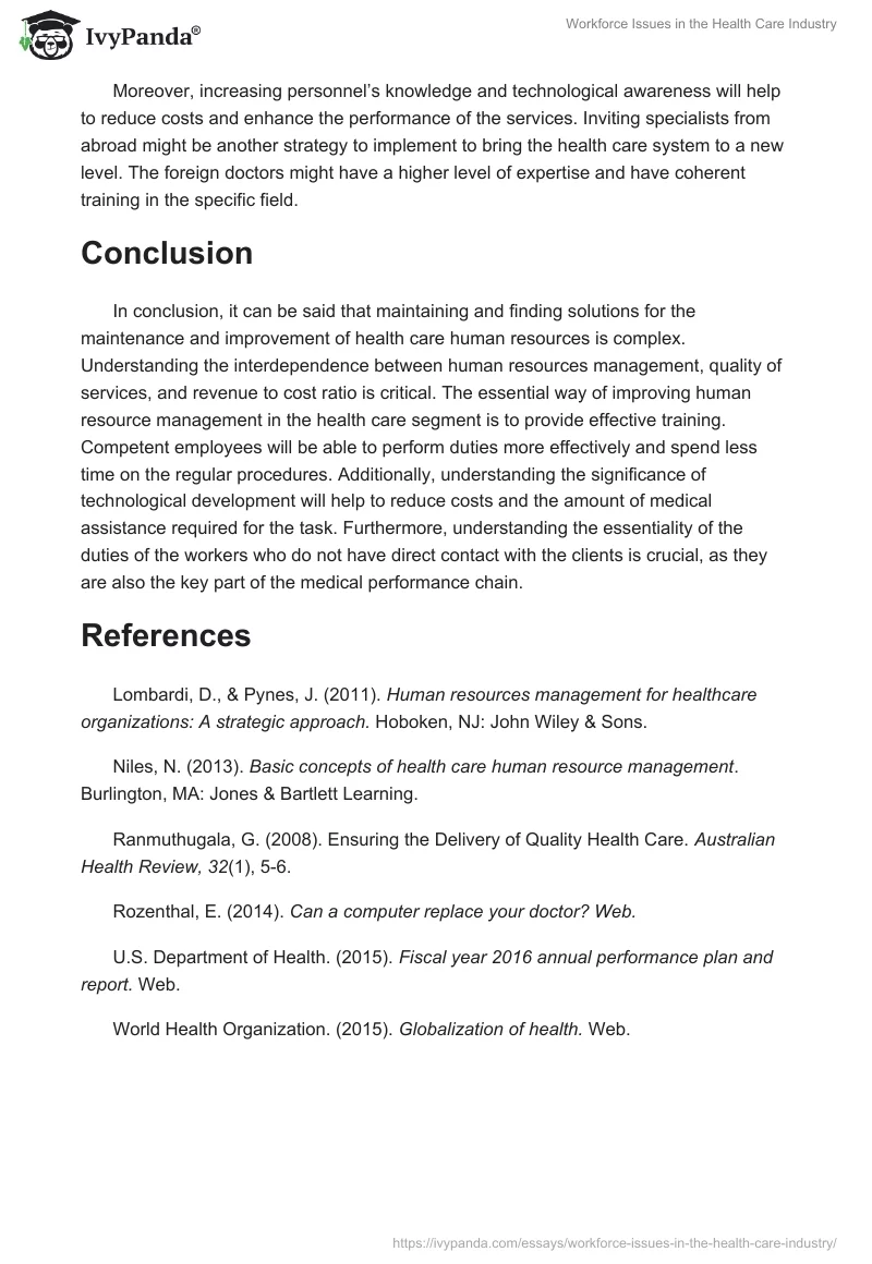 Workforce Issues in the Health Care Industry. Page 3