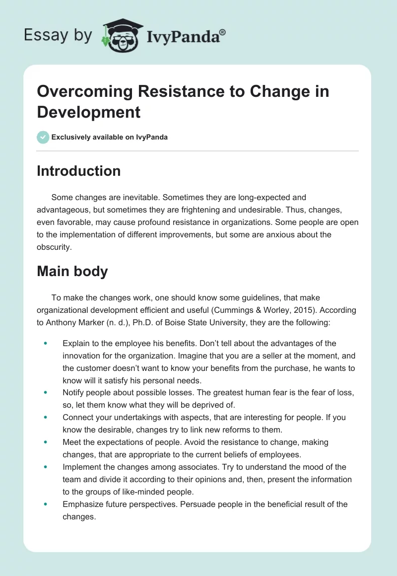Overcoming Resistance to Change in Development. Page 1