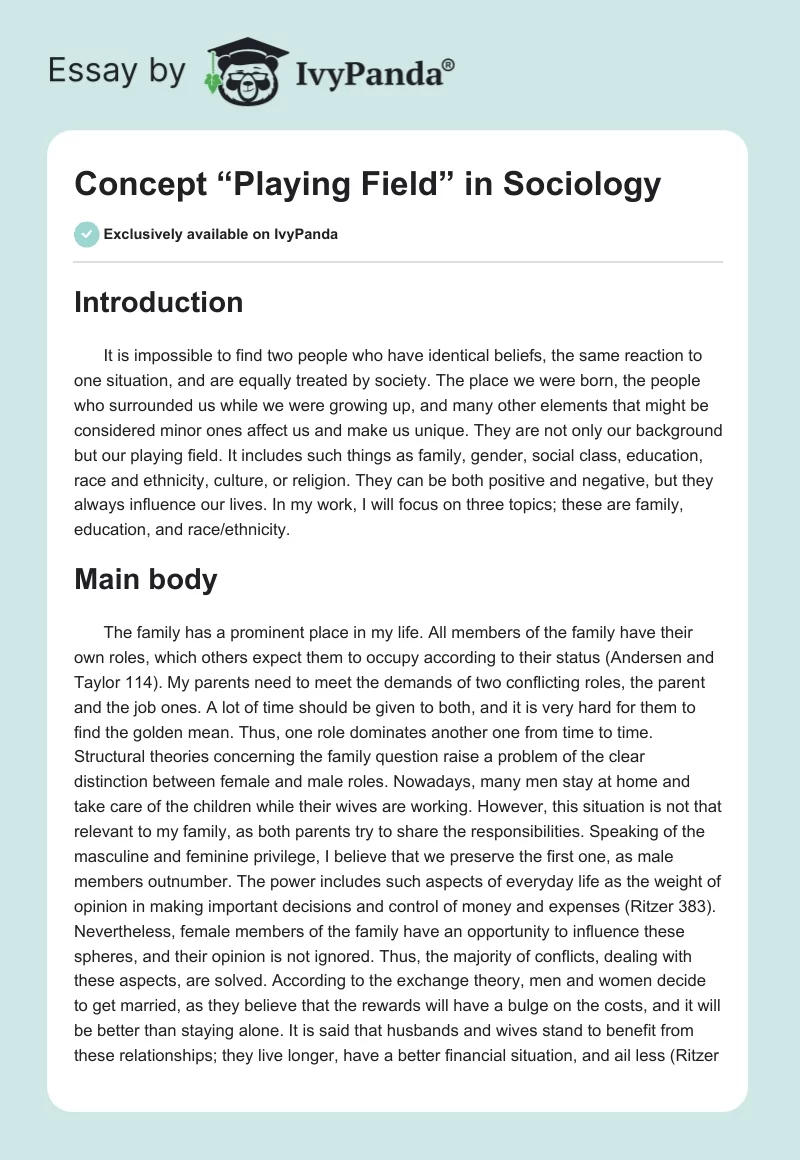 Concept “Playing Field” in Sociology. Page 1