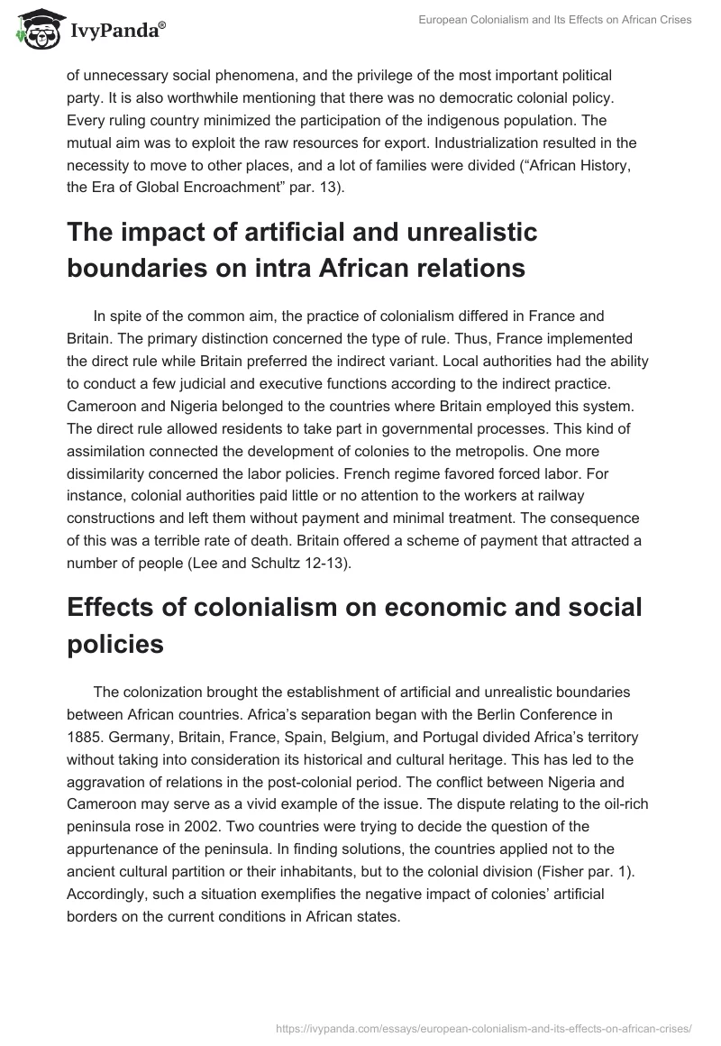 European Colonialism and Its Effects on African Crises. Page 2