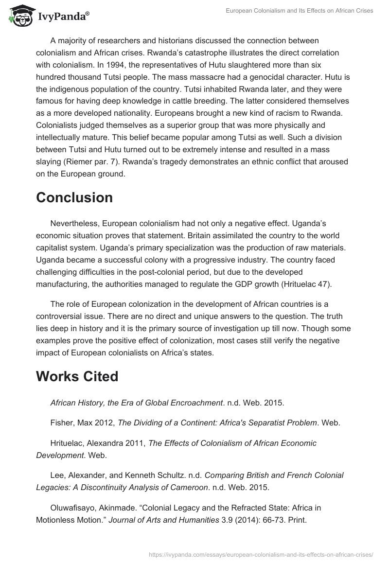 European Colonialism and Its Effects on African Crises. Page 3