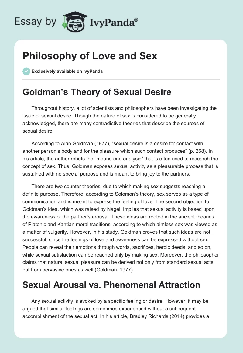 Philosophy of Love and Sex. Page 1
