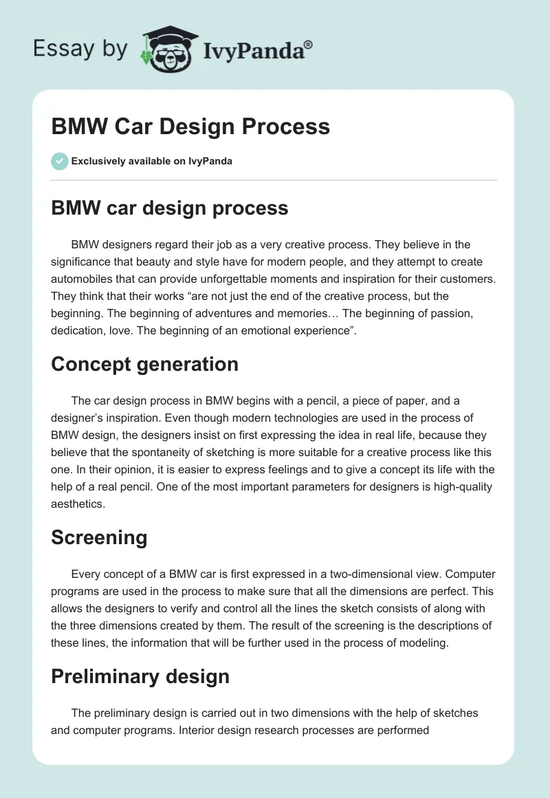 BMW Car Design Process. Page 1