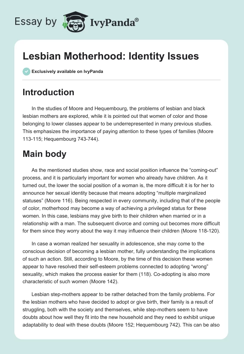 Lesbian Motherhood: Identity Issues. Page 1