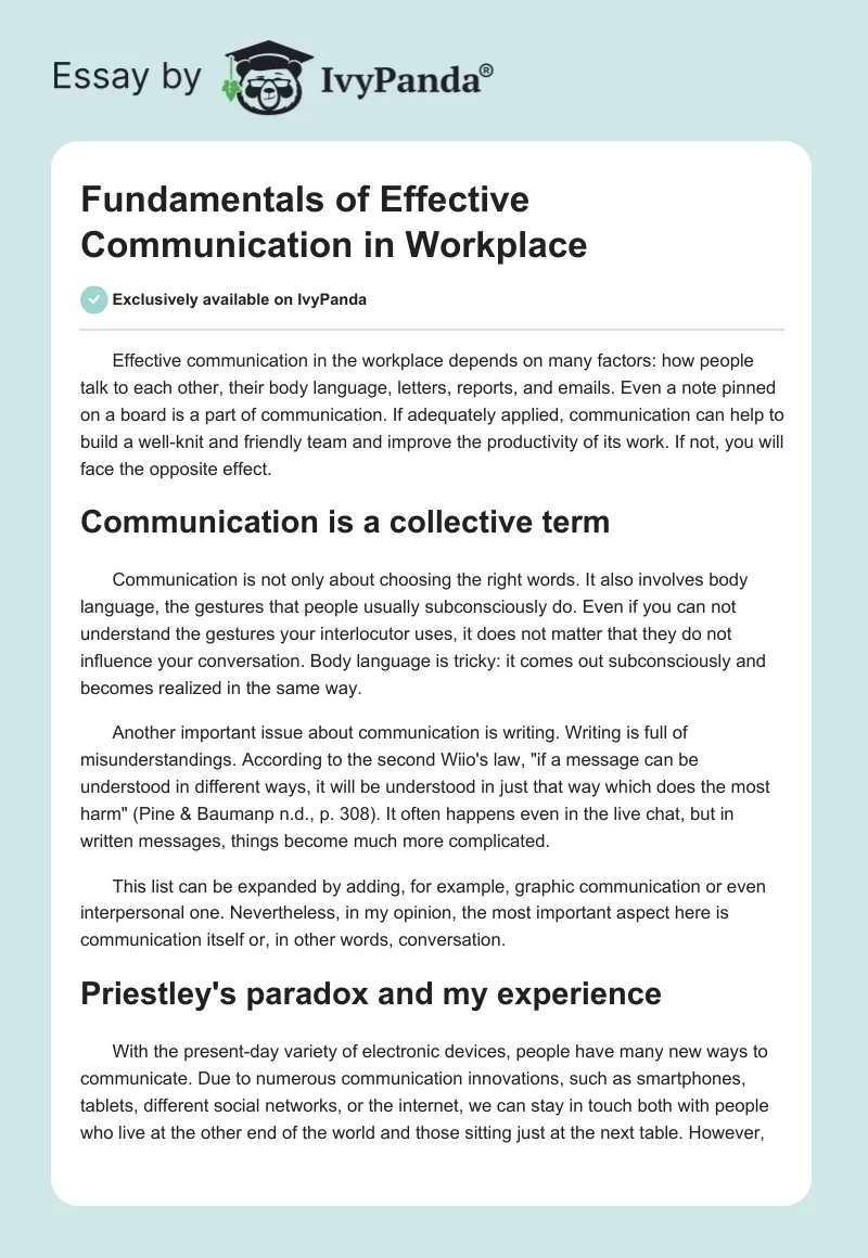 Fundamentals of Effective Communication in Workplace. Page 1