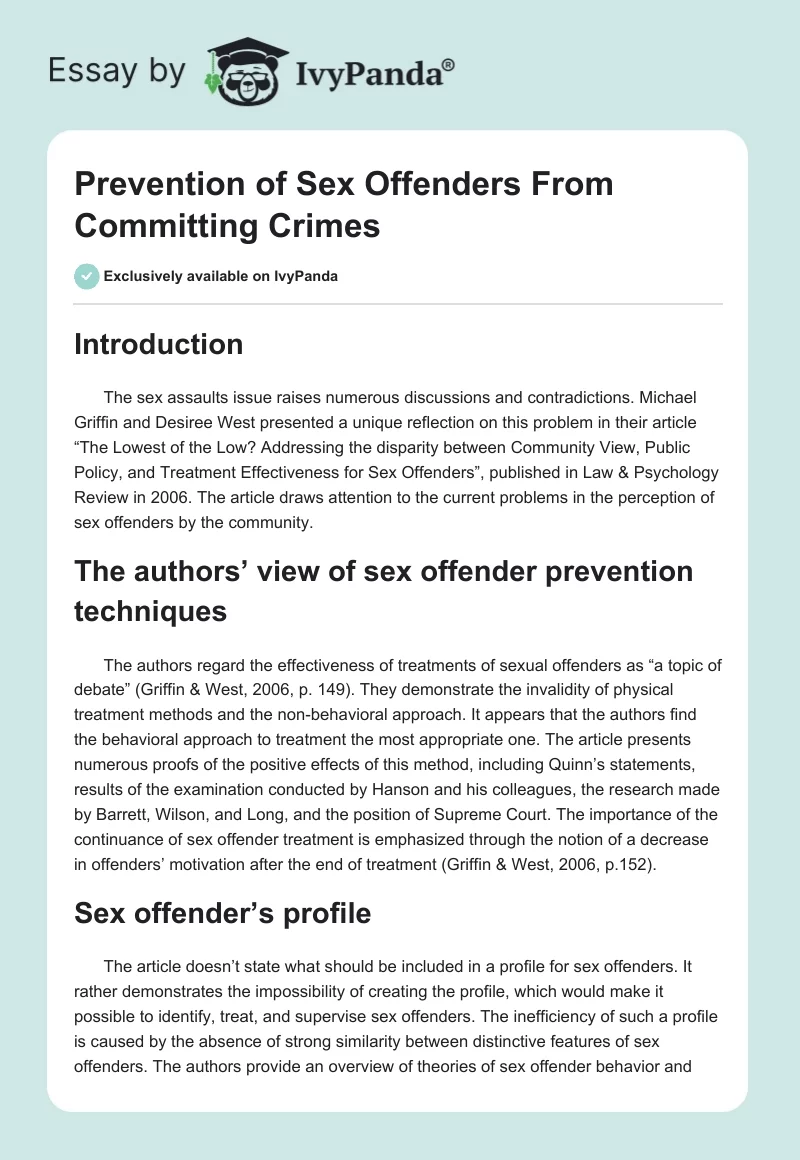 Prevention of Sex Offenders From Committing Crimes. Page 1