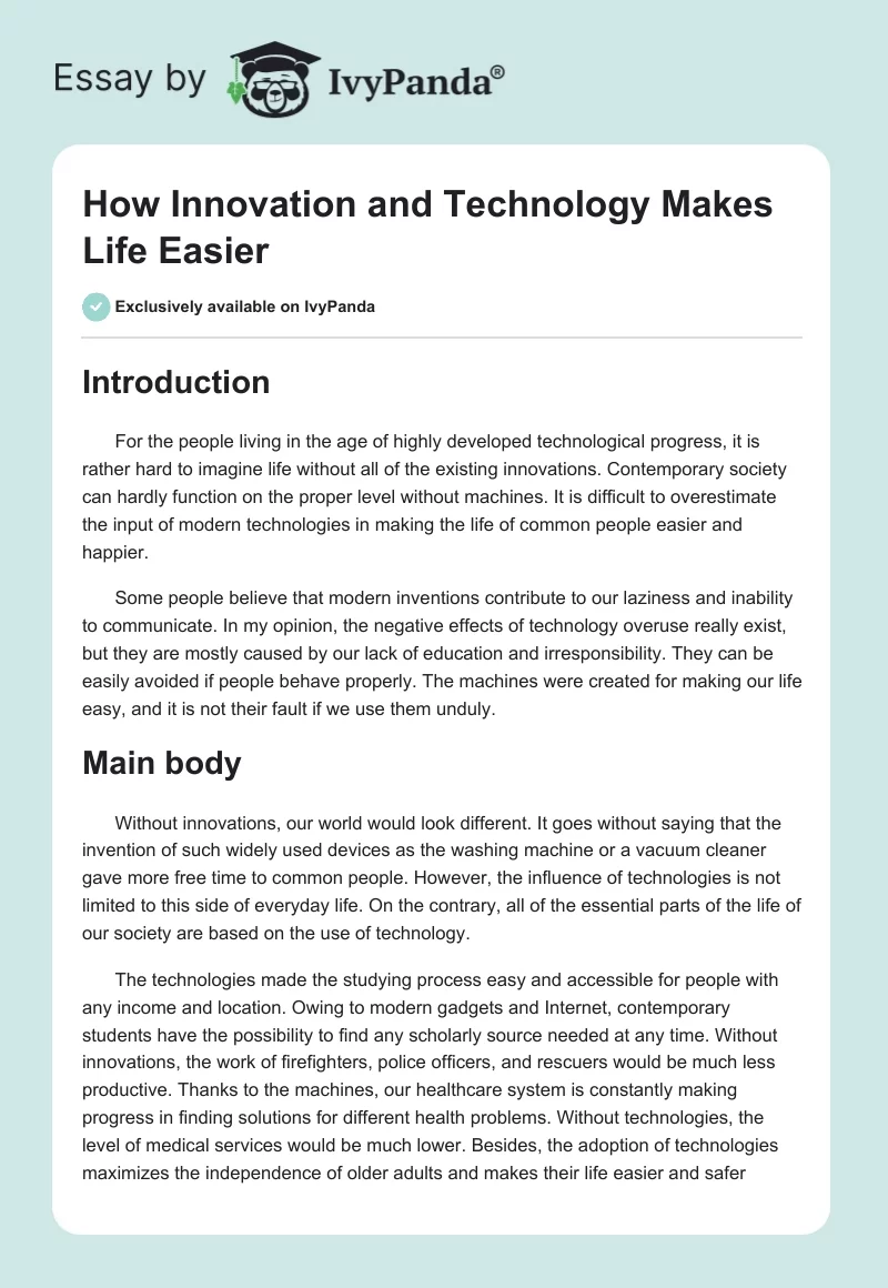 How Innovation and Technology Makes Life Easier. Page 1