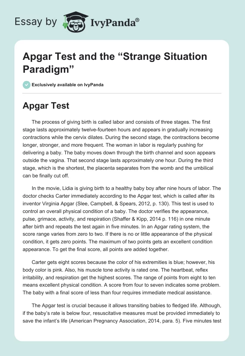 Apgar Test and the “Strange Situation Paradigm”. Page 1