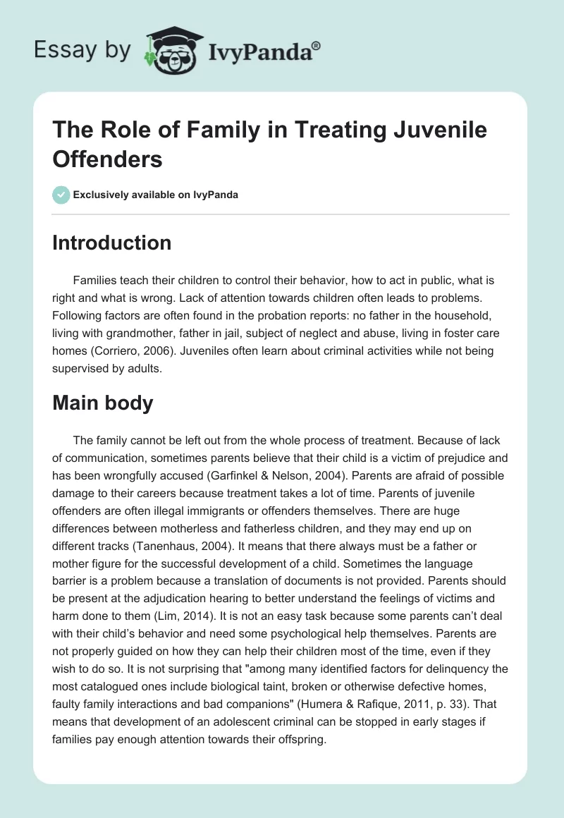 The Role of Family in Treating Juvenile Offenders. Page 1