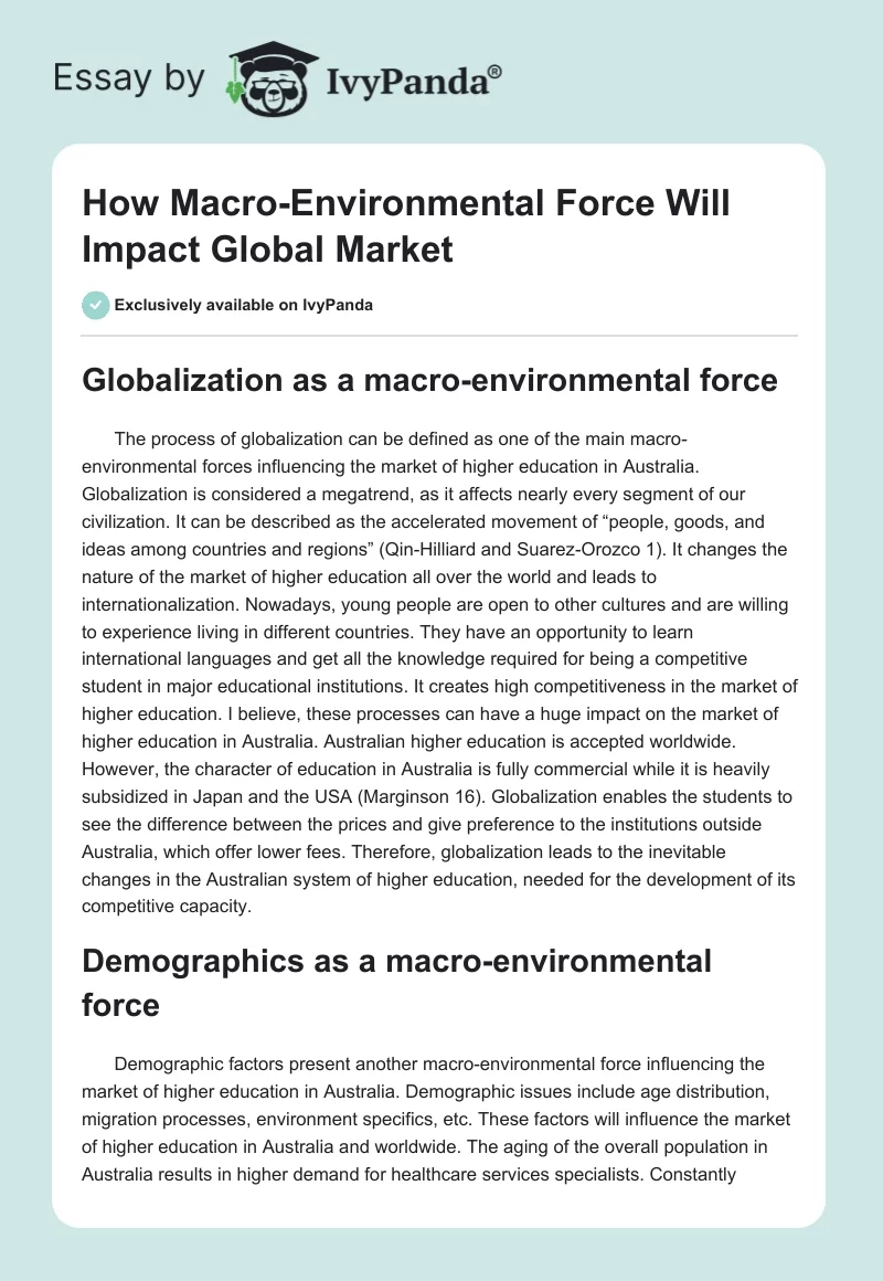 How Macro-Environmental Force Will Impact Global Market. Page 1