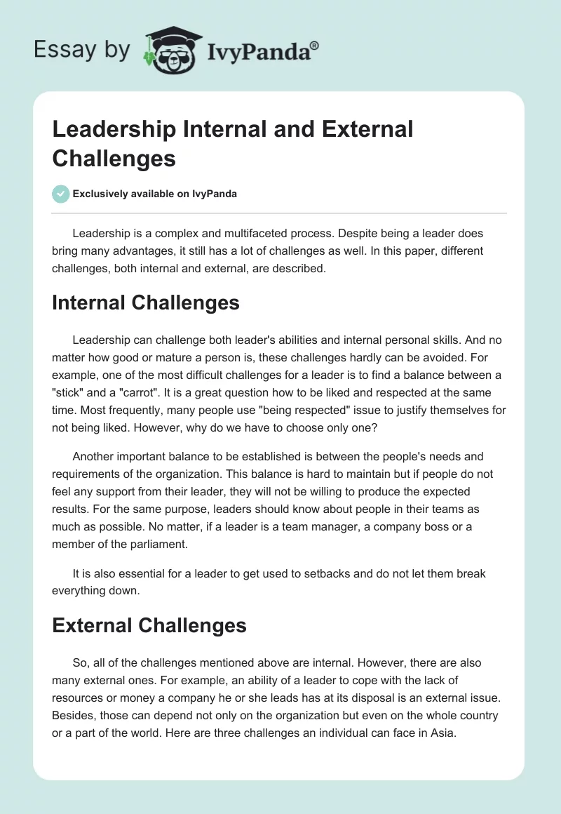 Leadership Internal and External Challenges. Page 1