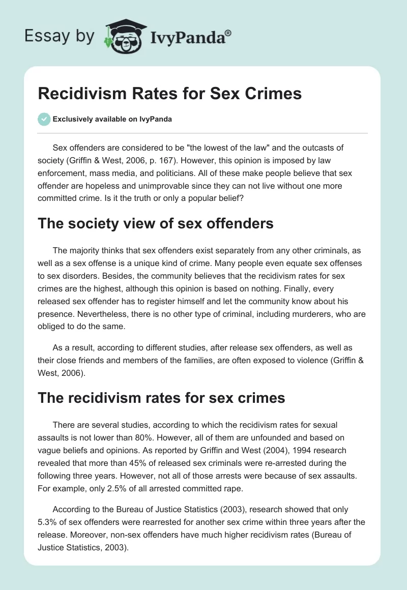 Recidivism Rates for Sex Crimes