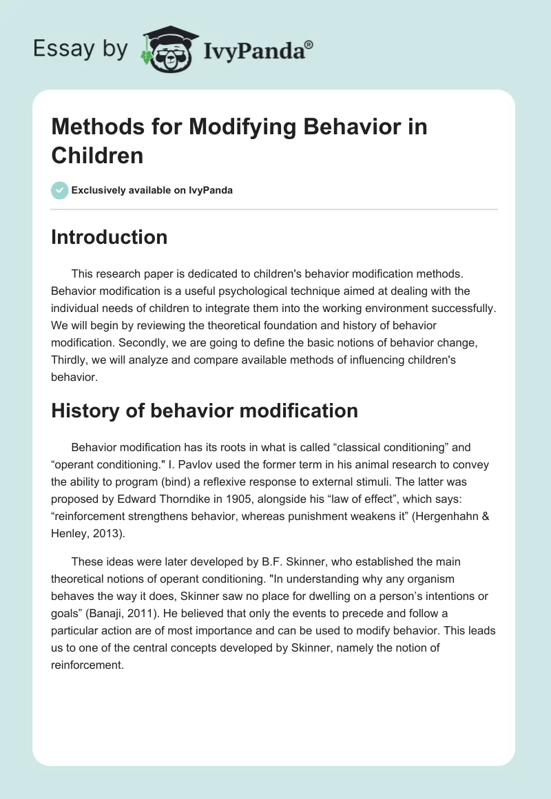 Methods for Modifying Behavior in Children. Page 1