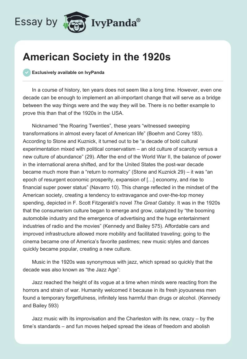 essay on the 1920s in america