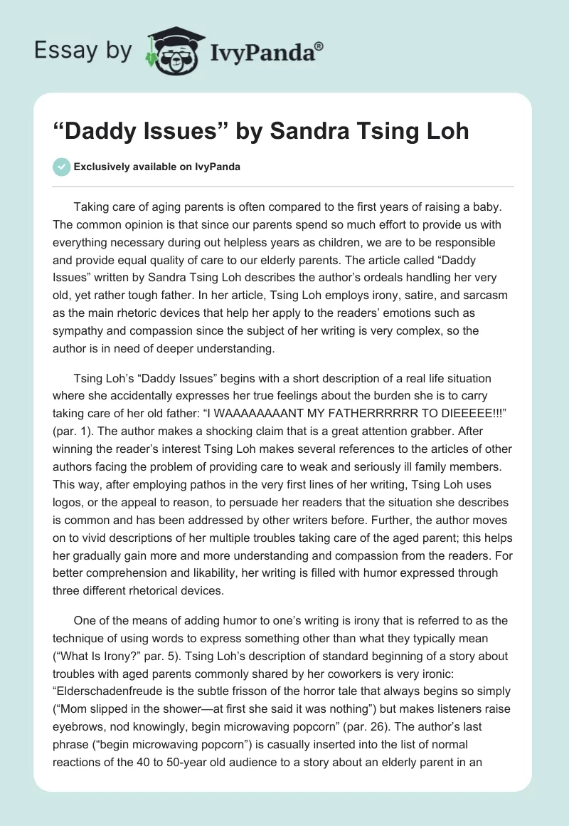 “Daddy Issues” by Sandra Tsing Loh. Page 1