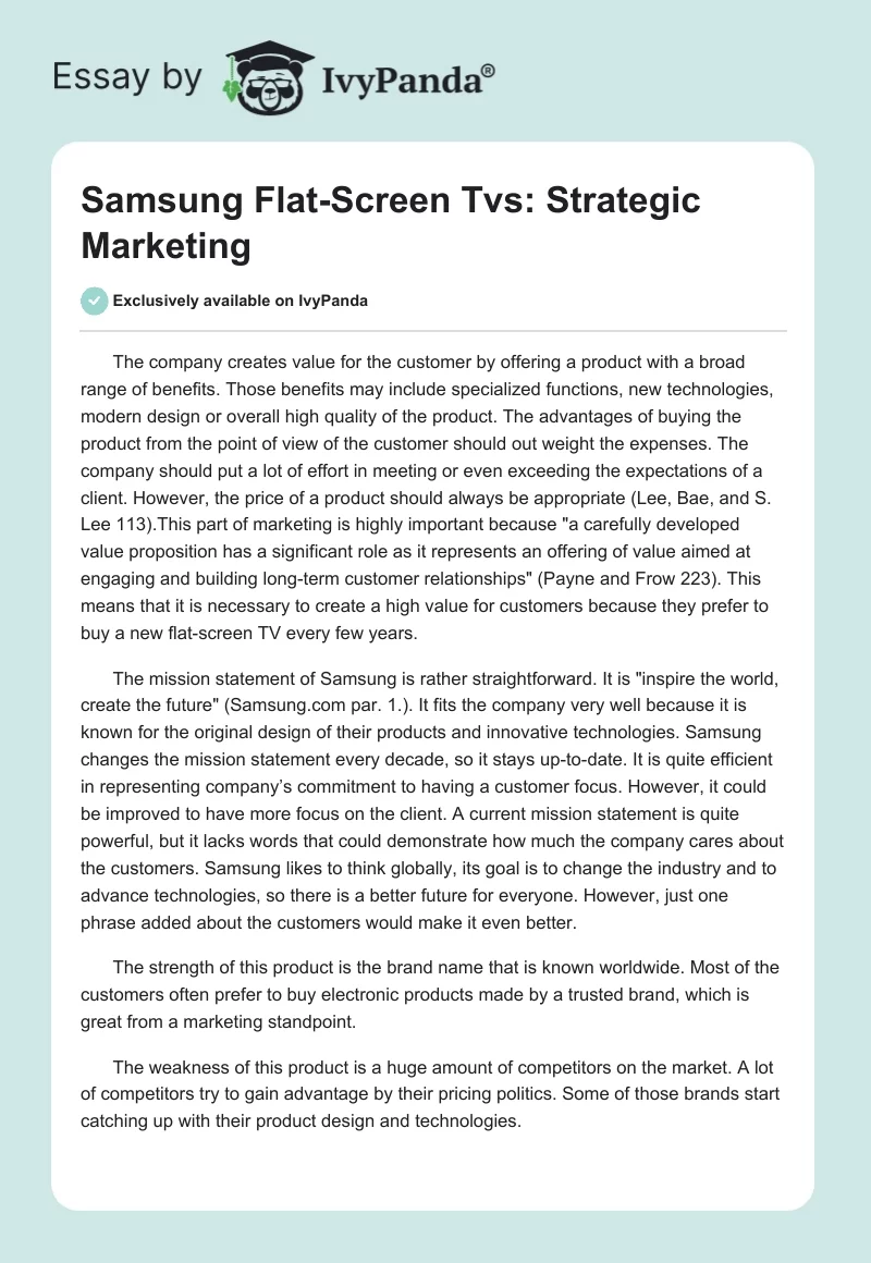 Samsung Flat-Screen Tvs: Strategic Marketing. Page 1