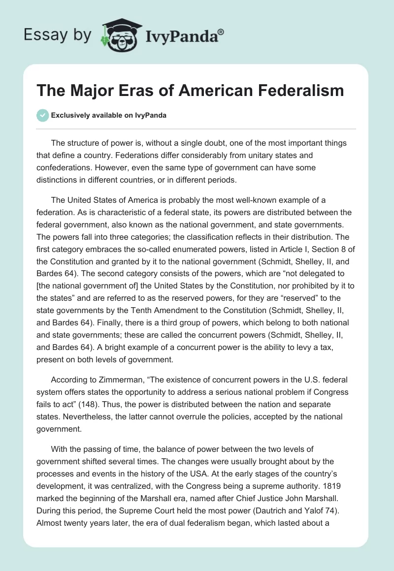 The Major Eras of American Federalism. Page 1