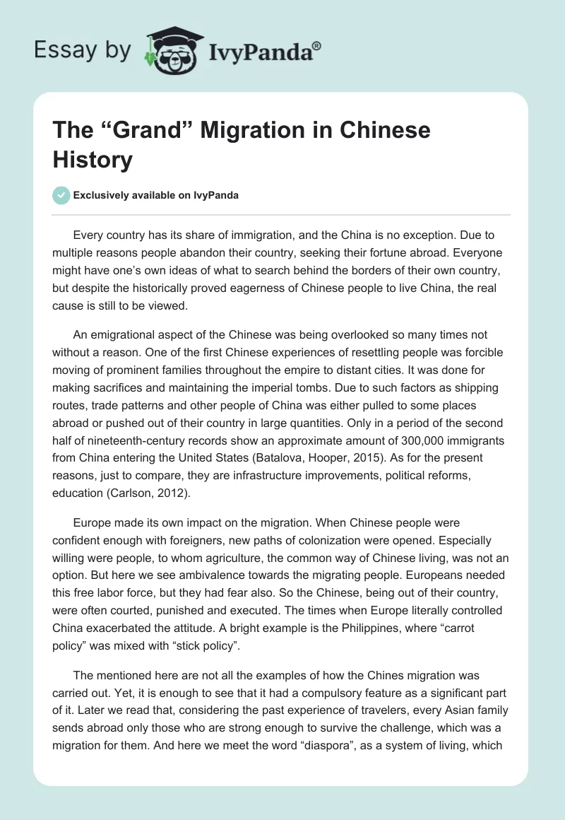 The “Grand” Migration in Chinese History. Page 1