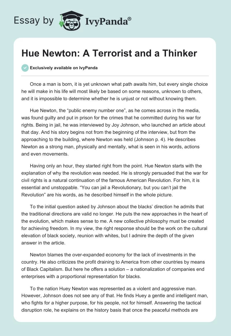 Hue Newton: A Terrorist and a Thinker. Page 1