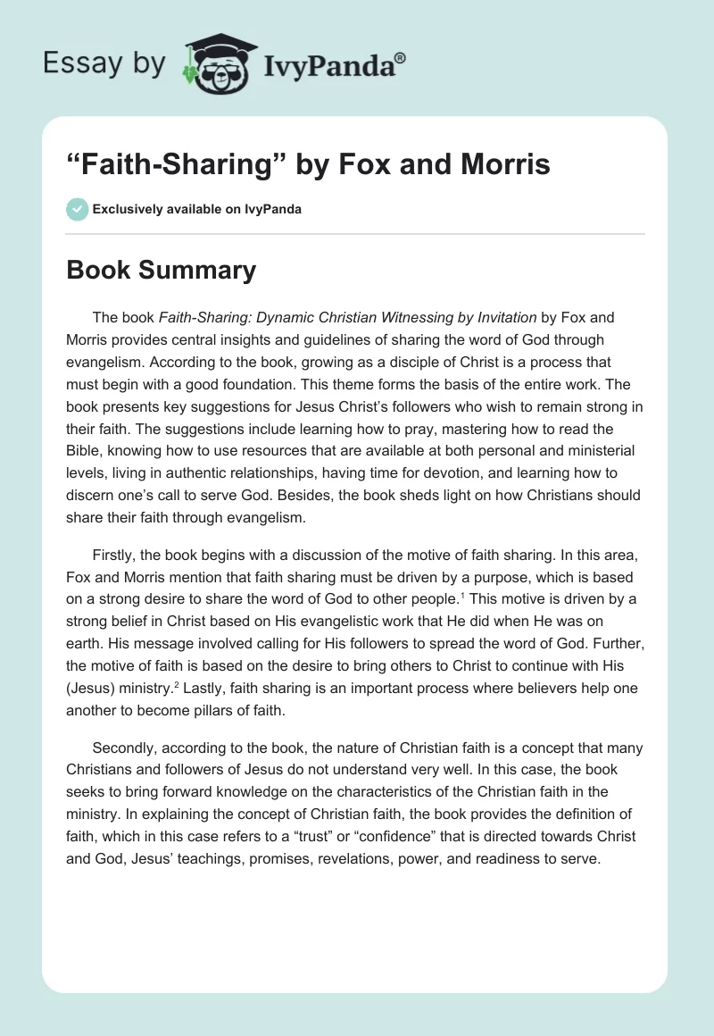 “Faith-Sharing” by Fox and Morris. Page 1