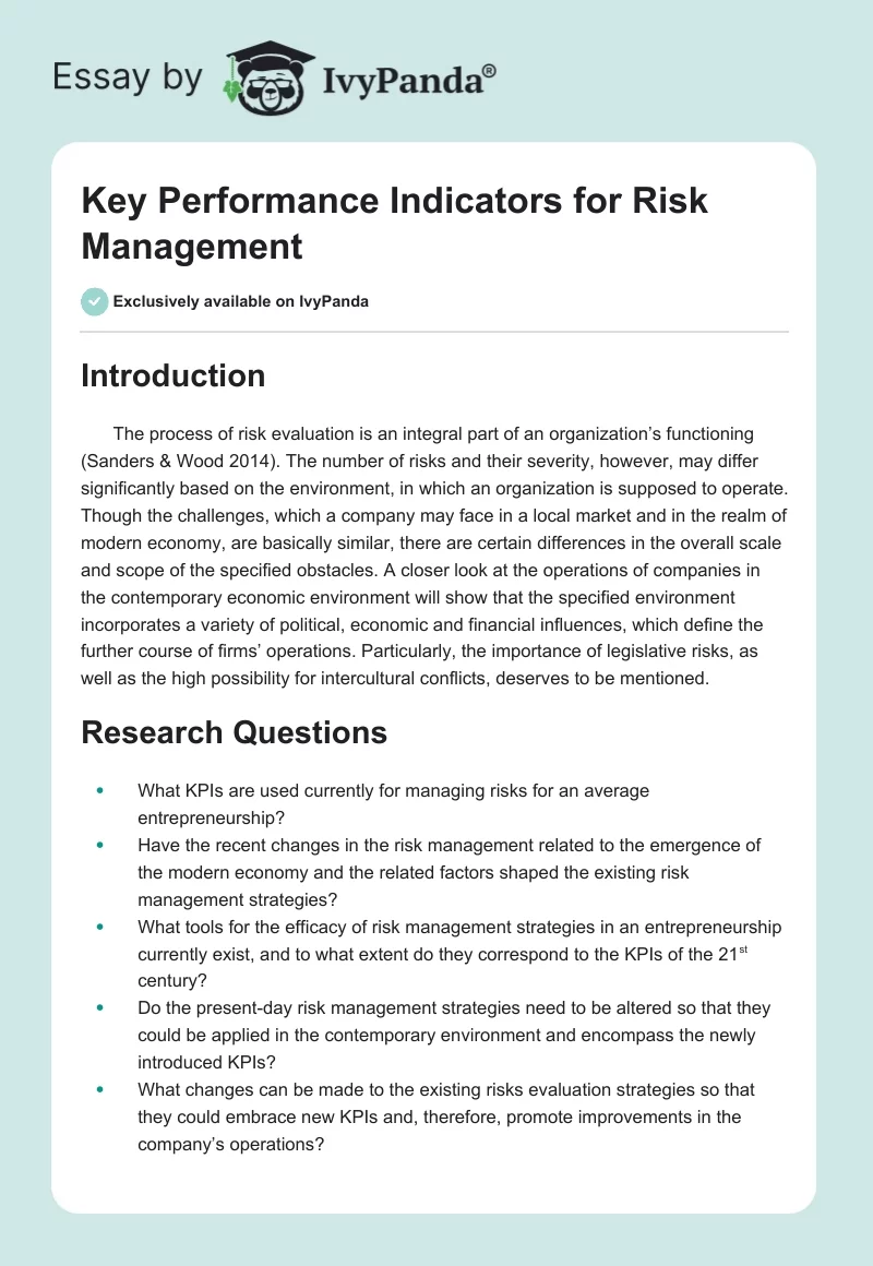 Key Performance Indicators for Risk Management. Page 1