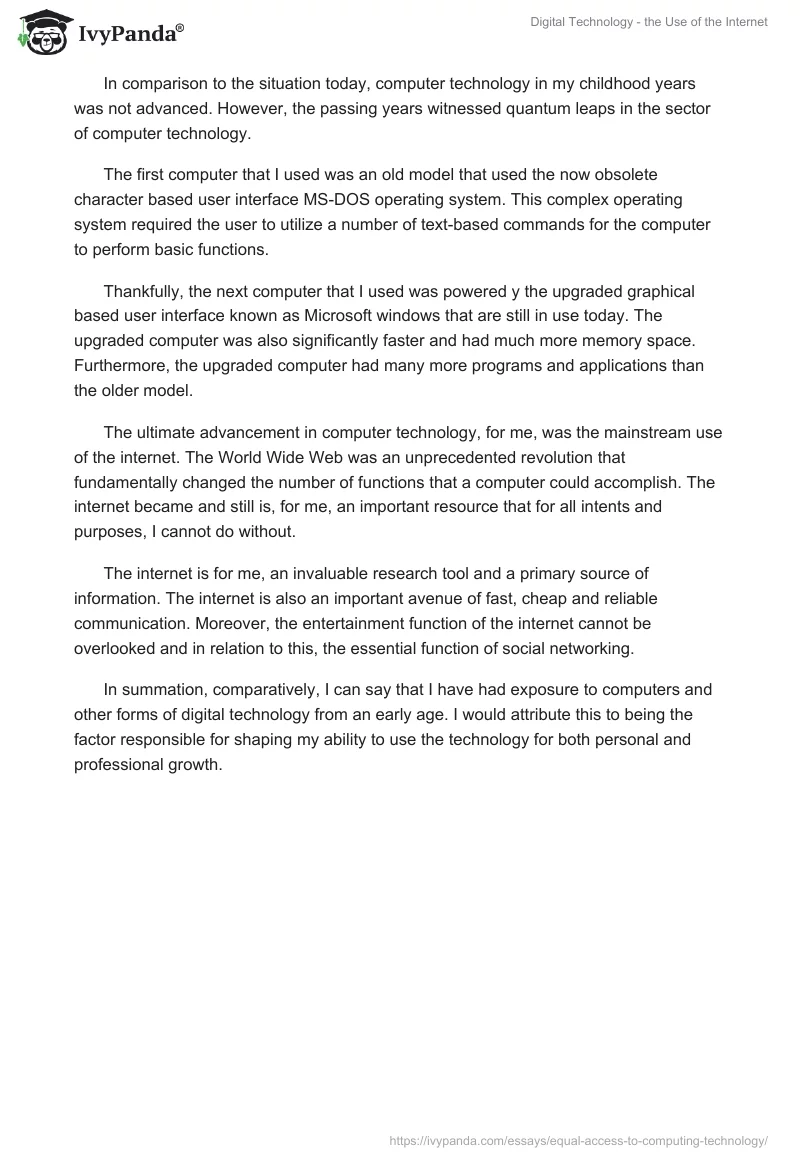 Digital Technology - The Use of the Internet. Page 2