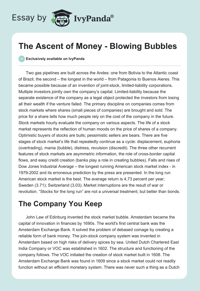 The Ascent of Money - Blowing Bubbles. Page 1