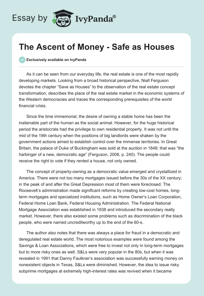 The Ascent of Money - Safe as Houses. Page 1