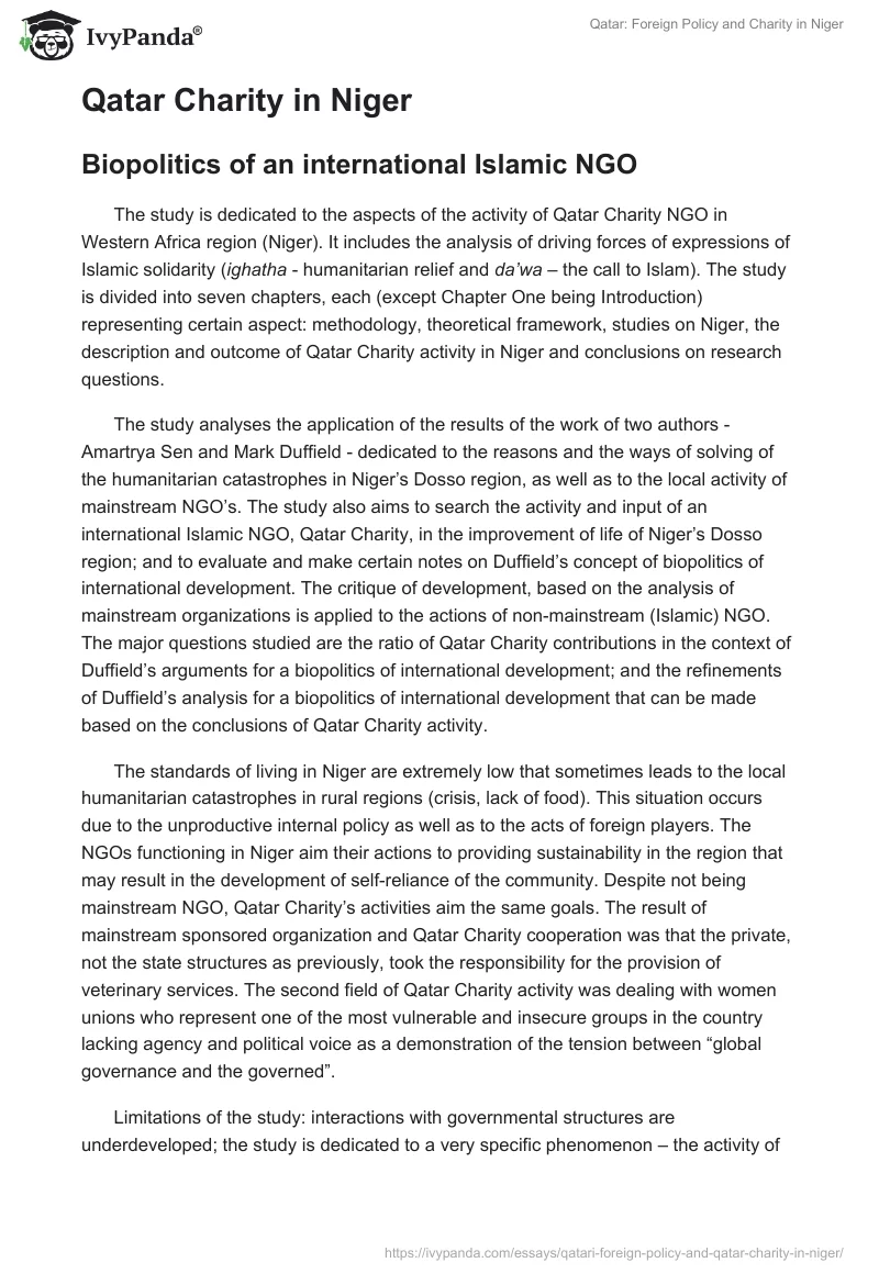 Qatar: Foreign Policy and Charity in Niger. Page 2